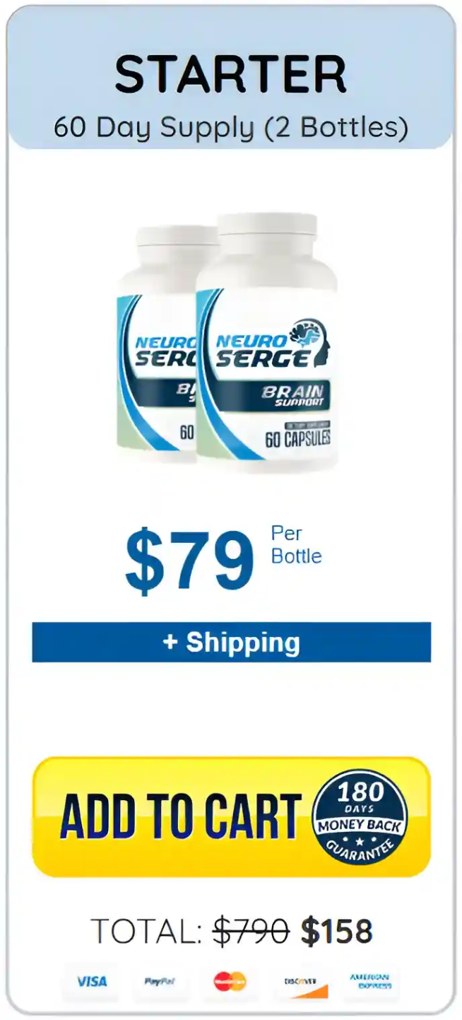 Neuro Serge 2-bottle package for improved brain focus and mental clarity, limited-time offer