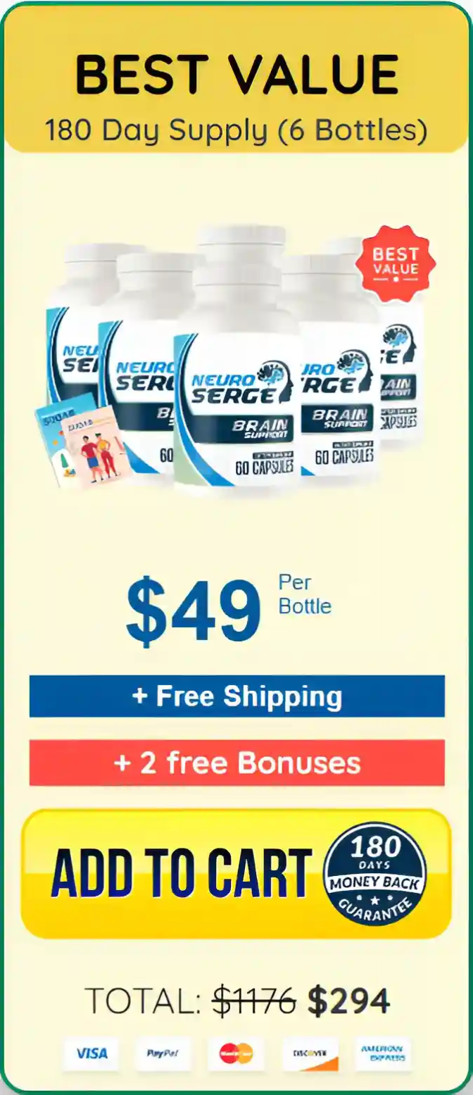 Neuro Serge discount deal banner showing best value for cognitive support supplement