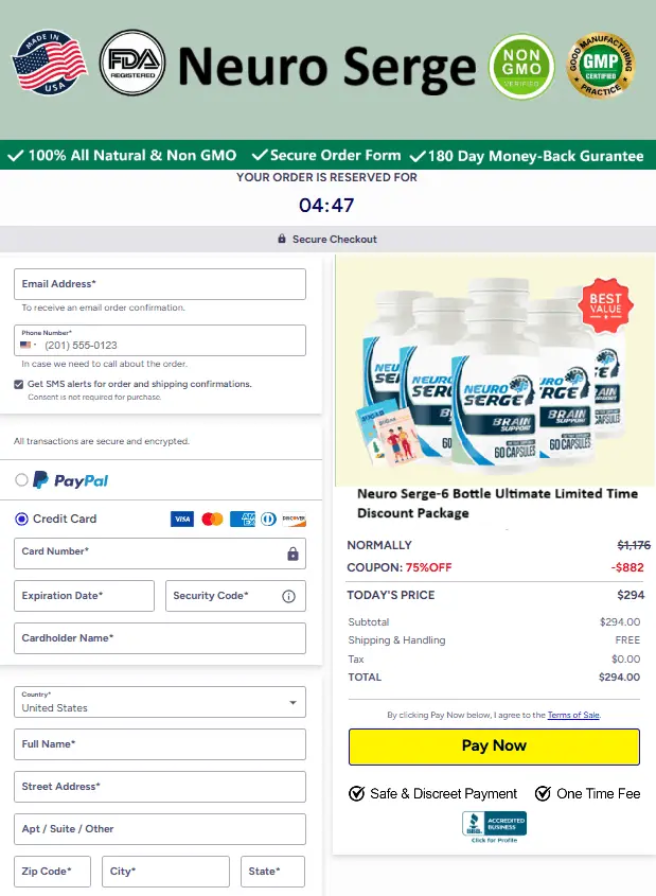 Neuro Serge secure checkout page for safe online purchase and protected payment information